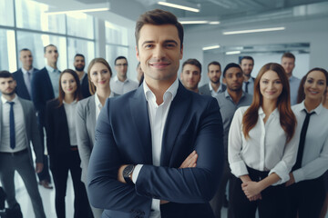 Confident Business Professionals Smiling Directly at Camera in Workplace Environment