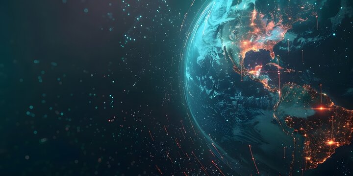 Digital world globe, concept of global network and connectivity on Earth, high speed data transfer and cyber technology, information exchange and international telecommunication  - Powered by Adobe