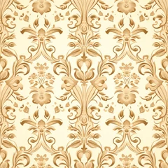 Schilderijen op glas A Tan wallpaper with ornate design, in the style of victorian, repeating pattern vector illustration © Michael
