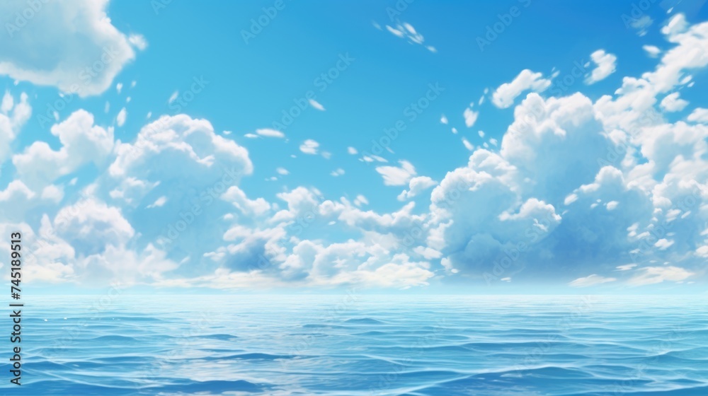 Poster scenic view of clouds in the sky reflecting on a large body of water. suitable for travel and nature