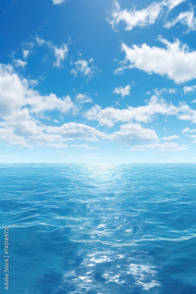 Poster a serene scene of a large body of water under a cloudy sky. ideal for nature and travel concepts
