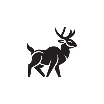 Graphic black silhouettes of wild deers – male, female and roe deer
