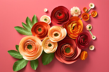 Floral composition in a beautiful paper cut style design. ranunculus