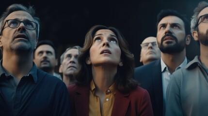 A group of people staring up at something. Suitable for various concepts and ideas