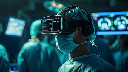 A surgeon in a surgical cap and mask engages with virtual reality technology during a medical procedure in an operating theatre.
generative ai