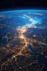 A stunning aerial view of a city at night. Ideal for urban concepts