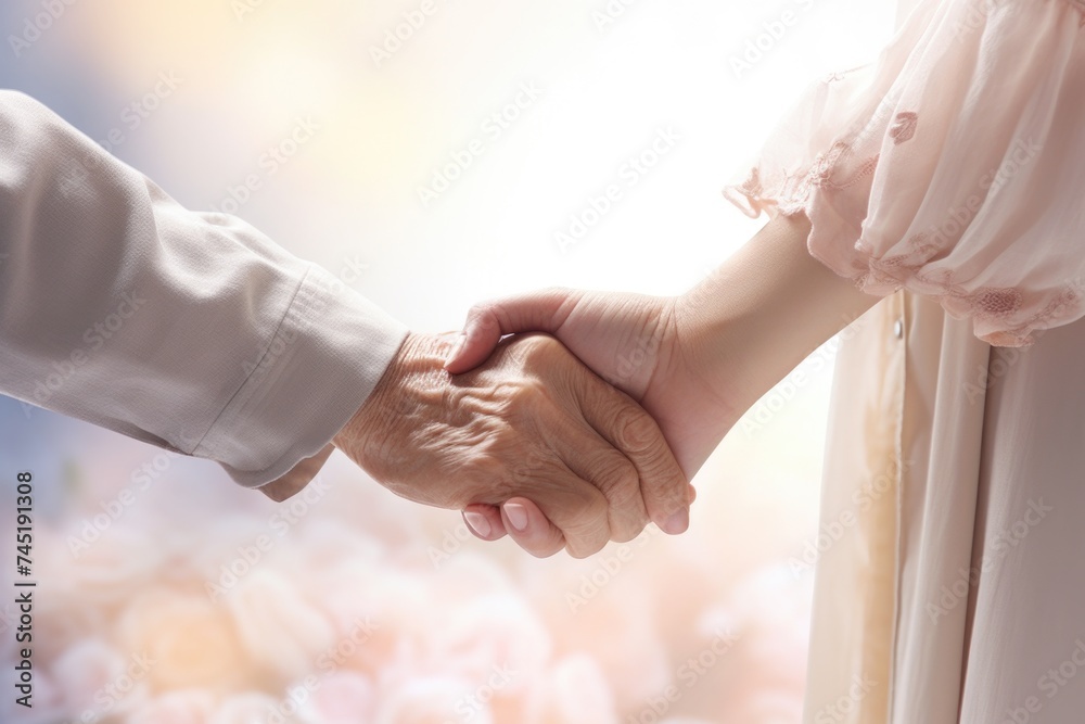 Aufkleber A close-up image of two people holding hands. Suitable for various concepts and themes