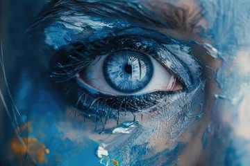 Fototapeten A detailed shot capturing the intricate patterns and shades of blue in a persons eye, revealing layers of emotion and depth © Konstiantyn Zapylaie