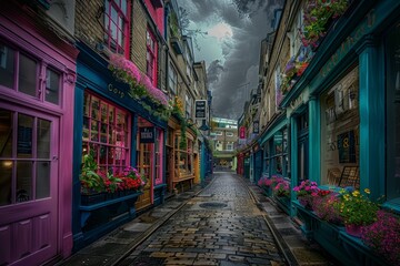 Colorful Facades and Cobblestone Road of Carnaby Street in London - obrazy, fototapety, plakaty