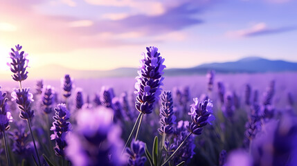 Fototapeta premium Panoramic view of lavender fields in bloom