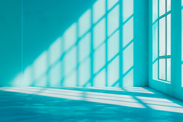 An original background image for design or product presentation, with a play of light and shadow, in light blue tones
