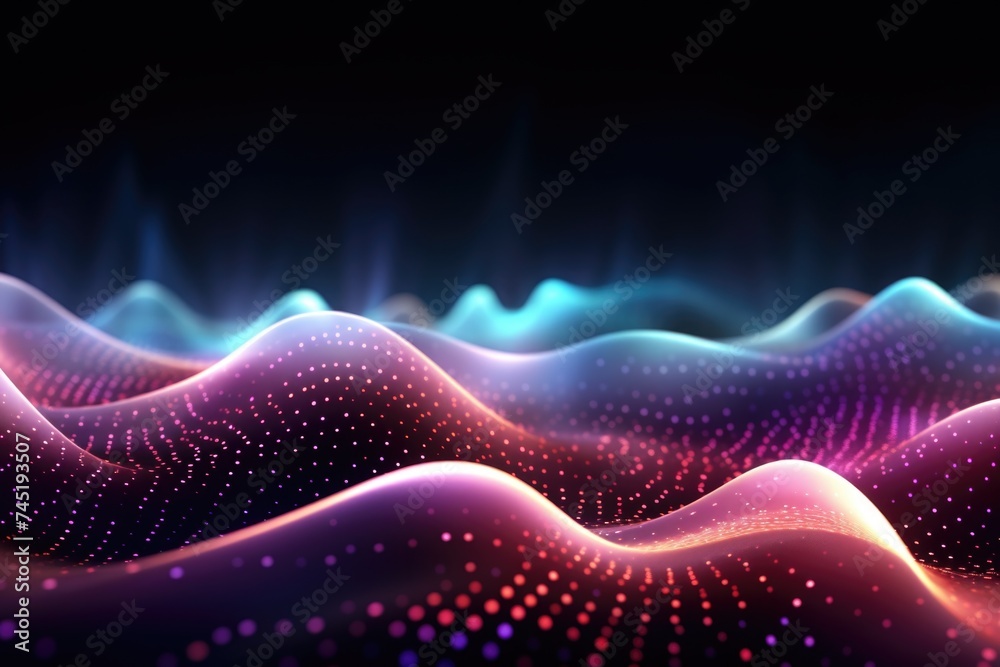 Poster Colorful abstract background with flowing waves and scattered dots. Suitable for digital design projects