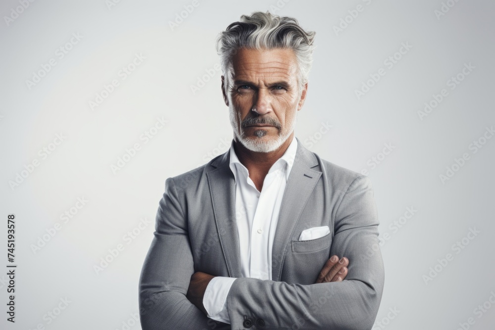 Poster professional man in suit with arms folded. suitable for business concepts