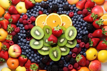 Naklejka na ściany i meble A variety of fresh fruits arranged in a circle. Ideal for healthy eating concepts