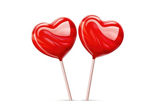 Two red heart shaped lollipops on a stick. Perfect for Valentine's Day or love themed designs