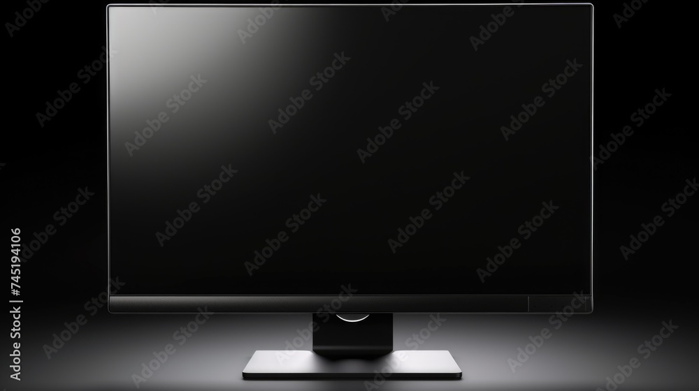 Aufkleber A computer monitor on a stand in the dark. Ideal for technology concepts