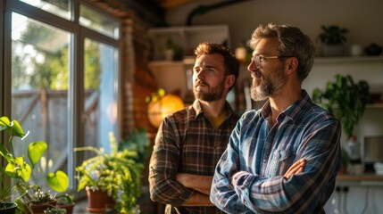 Homeowner and electrician discussing the best location for an EV charger install, smart home and technology EV car concept.