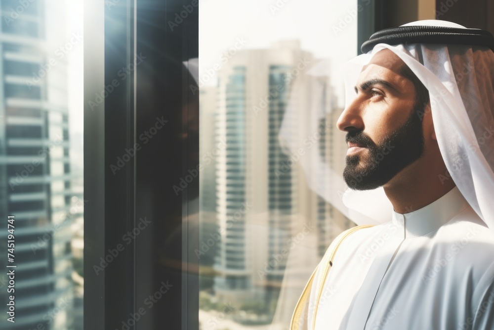 Poster A man standing in front of a window looking out. Suitable for various concepts and themes