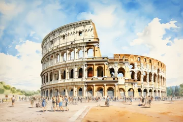 Papier Peint photo Lavable Colisée Detailed painting of the iconic Colosseum in Rome. Perfect for historical illustrations