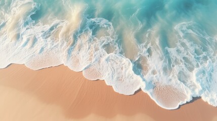 Fototapeta na wymiar Aerial view of waves on a beach, perfect for travel websites or vacation brochures