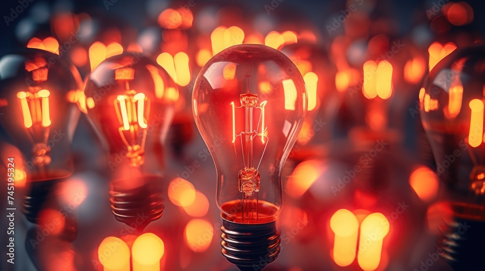 Poster group of light bulbs on a table, suitable for various concepts