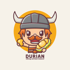Cute viking cartoon mascot with durian