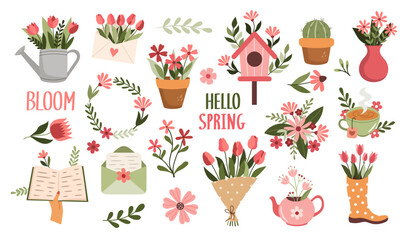 Floral spring vector set