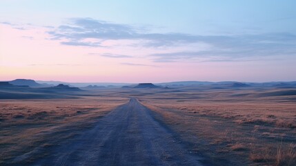 A scenic dirt road in a vast field. Suitable for nature or rural concepts - obrazy, fototapety, plakaty