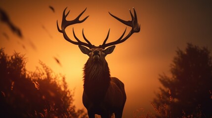 A beautiful deer standing in a field at sunset. Perfect for nature lovers and wildlife enthusiasts
