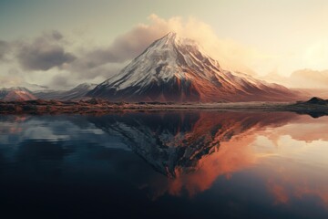 Fototapeta na wymiar Majestic mountain with a beautiful reflection in calm water. Perfect for nature and landscape themes
