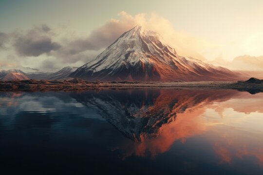 Majestic mountain with a beautiful reflection in calm water. Perfect for nature and landscape themes