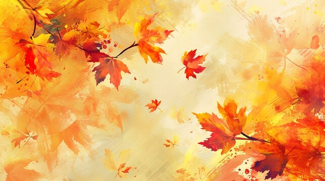 Autumn background with maple leaves. Watercolor painting. Vector illustration.