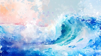 Naklejka premium Watercolor sea wave background. Digital art painting. Vector illustration.