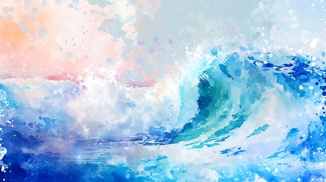 Watercolor sea wave background. Digital art painting. Vector illustration.