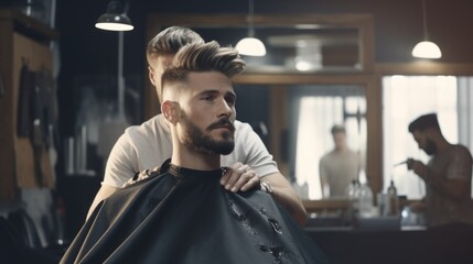 A man receiving a haircut at a barber shop, suitable for business or grooming concepts