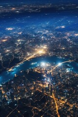A stunning aerial view of a city at night. Perfect for urban landscape projects