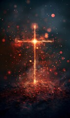 Christian glowing cross or crucifix. Religious holiday concept. With copyspace for your text.