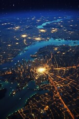 An aerial view of a city at night, perfect for urban landscapes