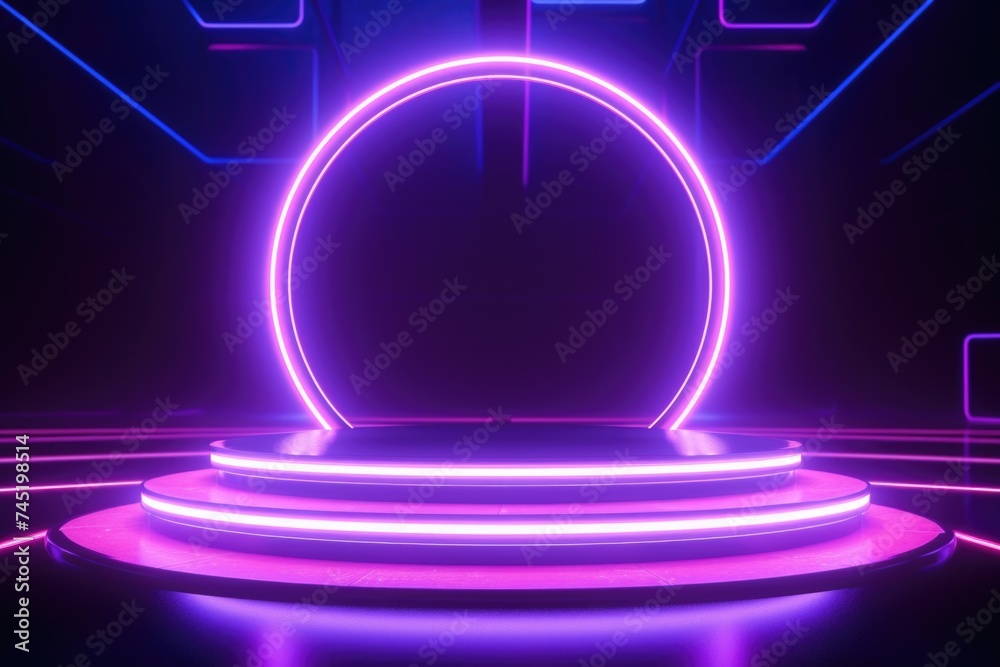 Poster A neon ring on an empty stage, suitable for various concepts