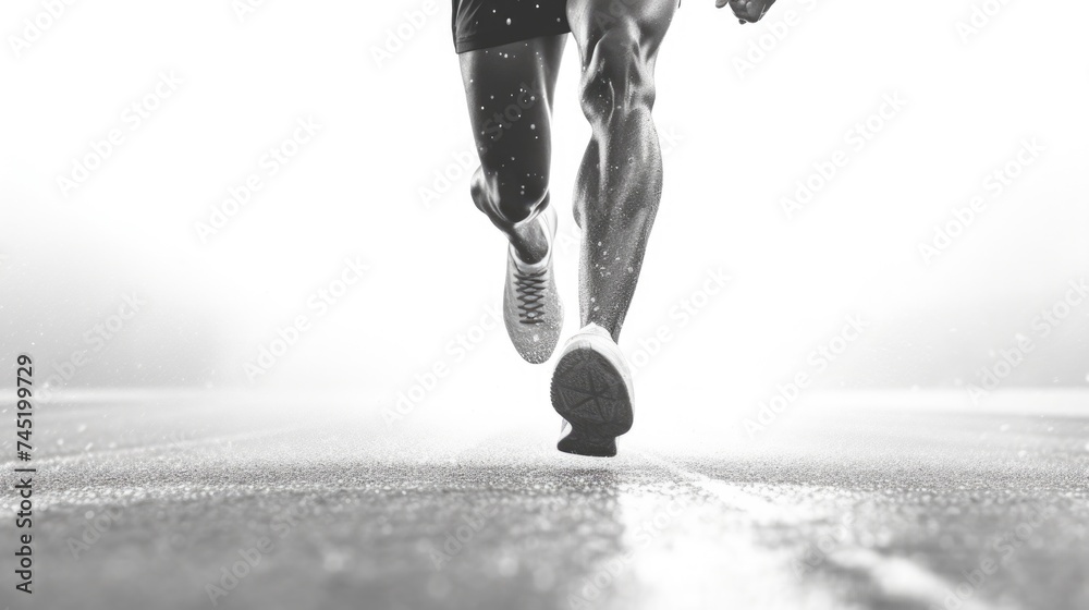 Poster A man running on a road in the rain. Suitable for weather-related concepts