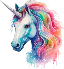 Obraz na płótnie Canvas watercolor portrait of rainbow unicorn