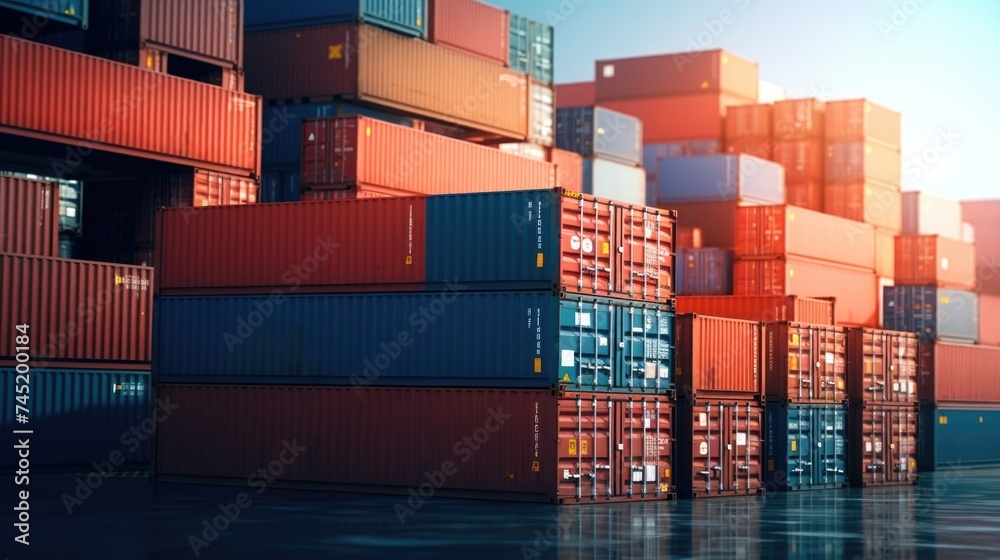 Poster A bunch of containers stacked on top of each other. Suitable for industrial and storage concepts