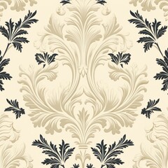 Fototapeta na wymiar An Ivory wallpaper with ornate design, in the style of victorian, repeating pattern vector illustration