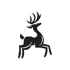 Graphic black silhouettes of wild deers – male, female and roe deer
