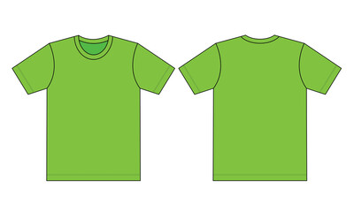 Blank Green Short Sleeve T-Shirt Template on White Background.Front and Back View, Vector File