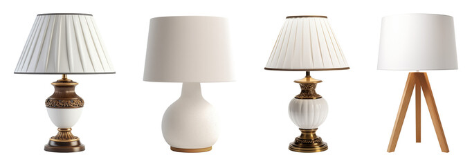 Assorted Table Lamps Collection Isolated on White Background