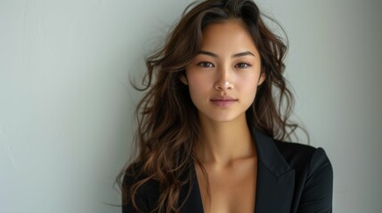 Naklejka premium A multiracial businesswoman in a professional suit posing for a picture