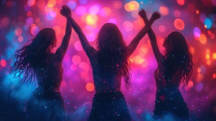 Silhouettes of Women Dancing in Colorful Club Lights