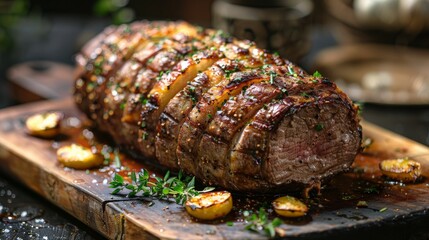 a New Zealand lamb roast dish, succulent meat and herbs, traditional preparation
