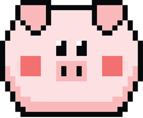 cute pig pixel art in 8 bit pixel art. Animal for game asset and cross stitch pattern in vector illustration.